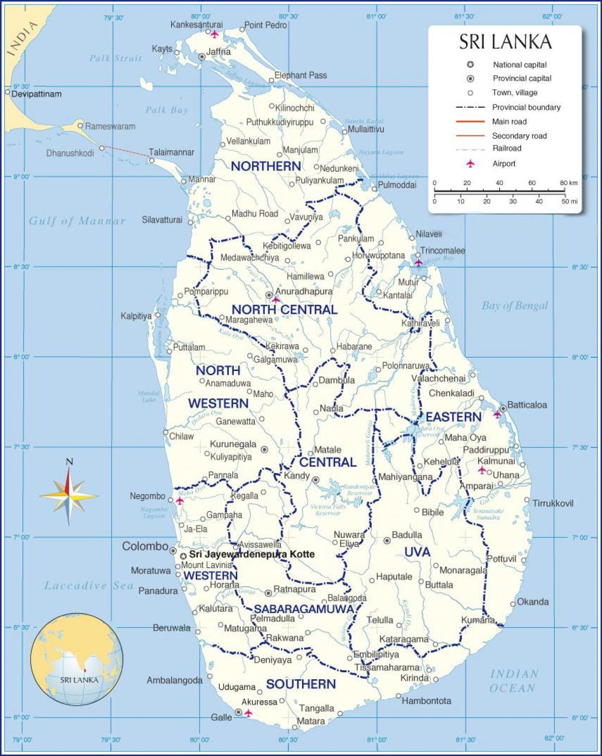 harta aeroporturi internaționale în Sri Lanka