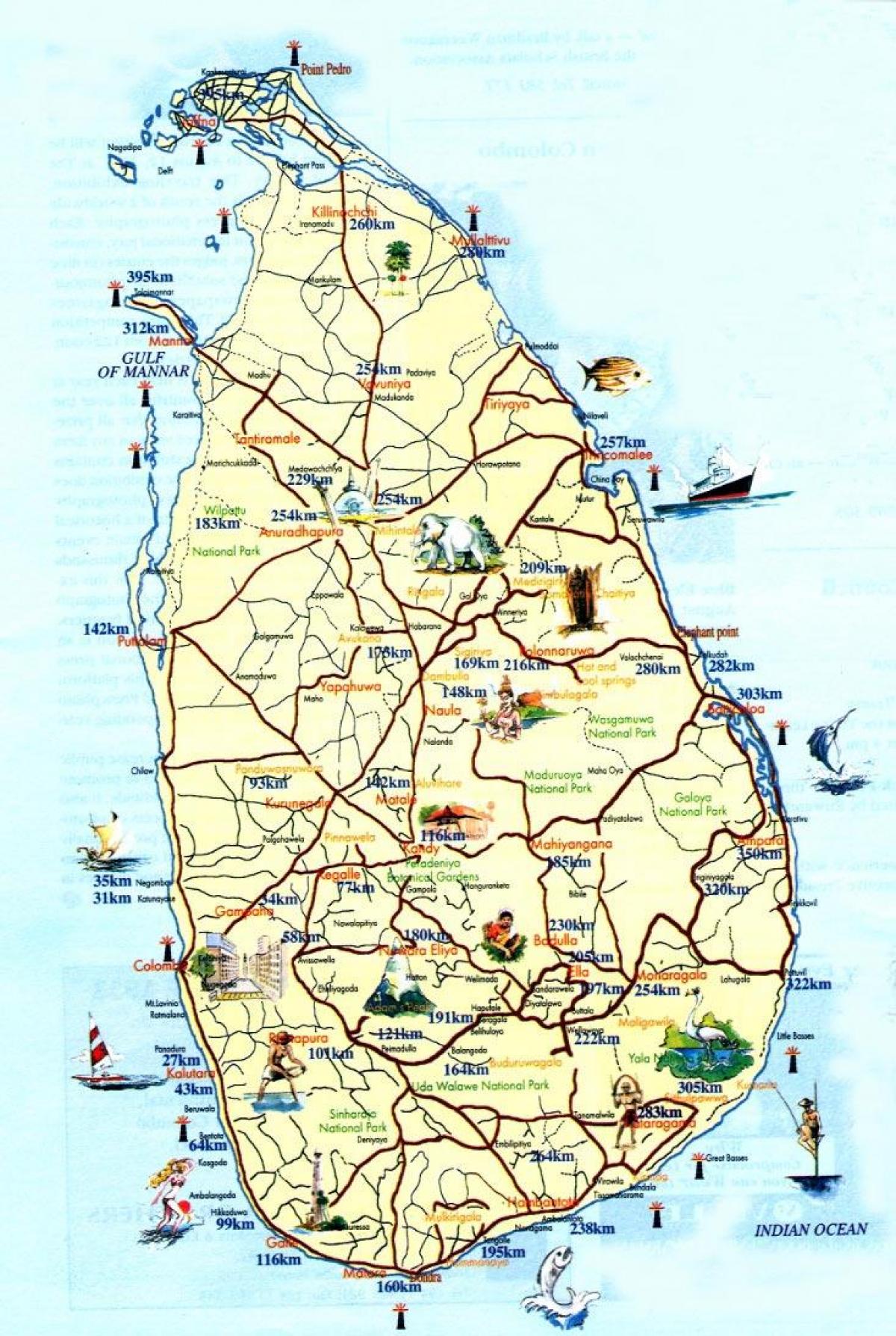 hartă turistică din Sri Lanka, cu orașe