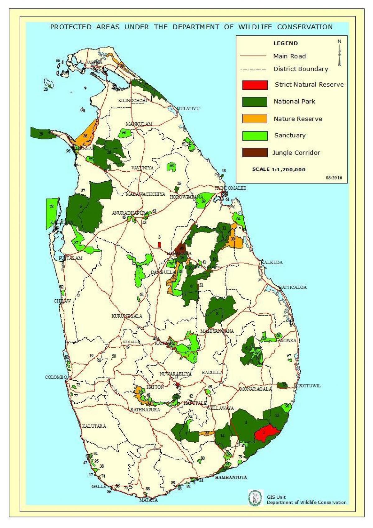 harta parcurilor naționale în Sri Lanka