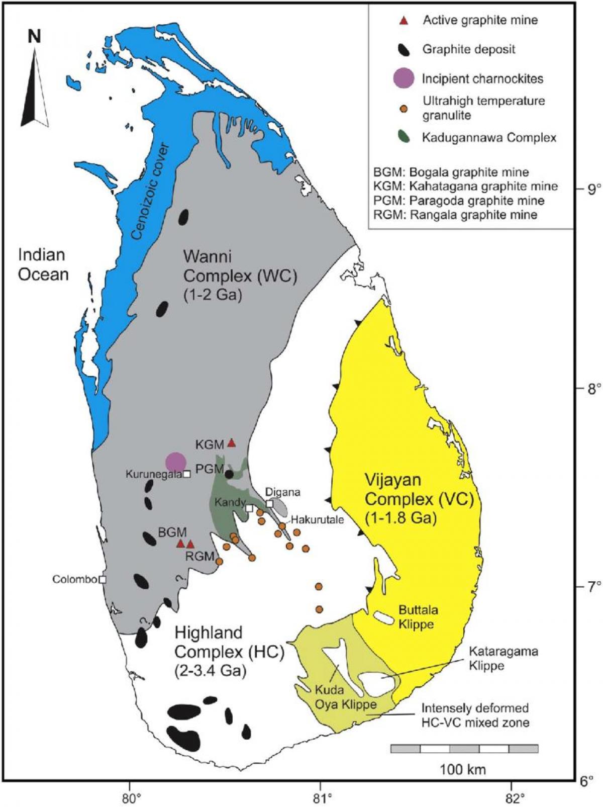 harta de minerale în Sri Lanka