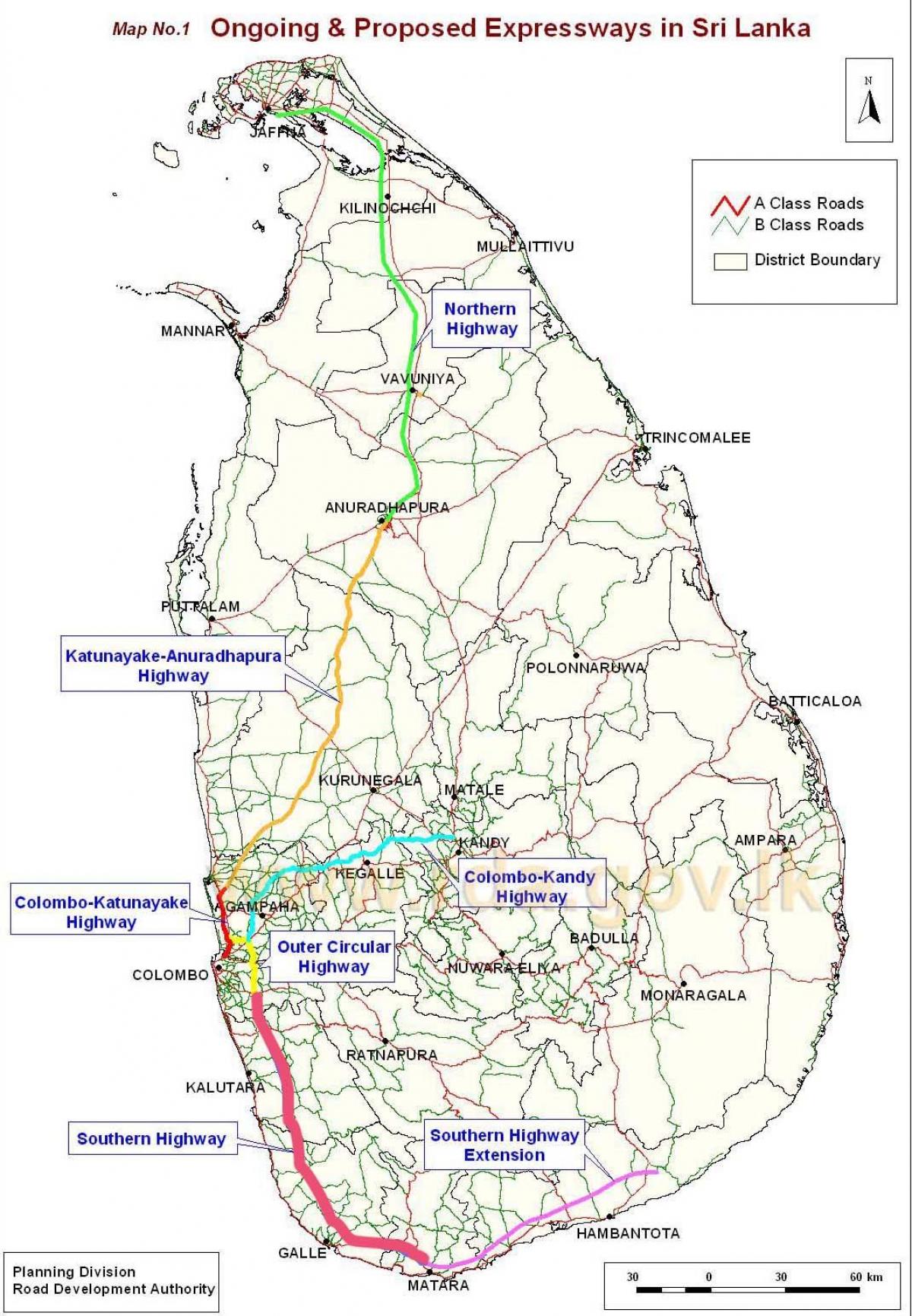 noua autostradă hartă în Sri Lanka