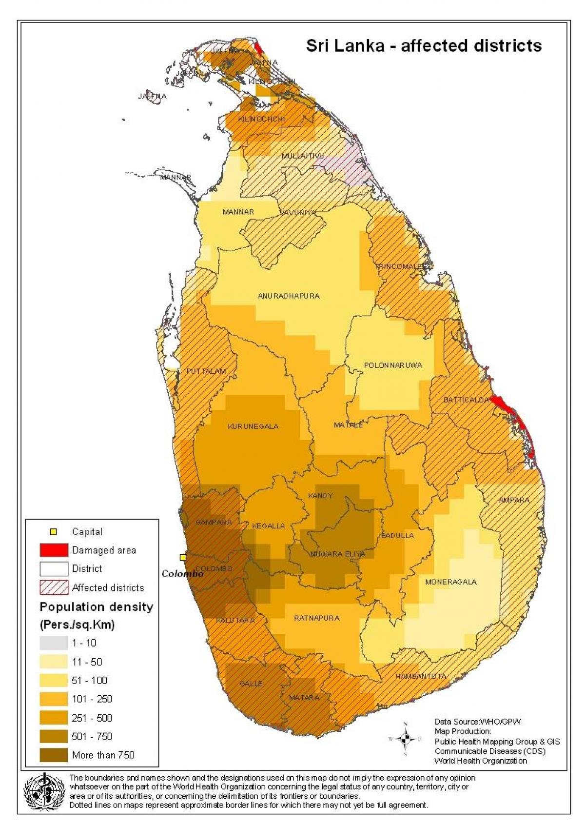 harta Sri Lanka densitatea populației