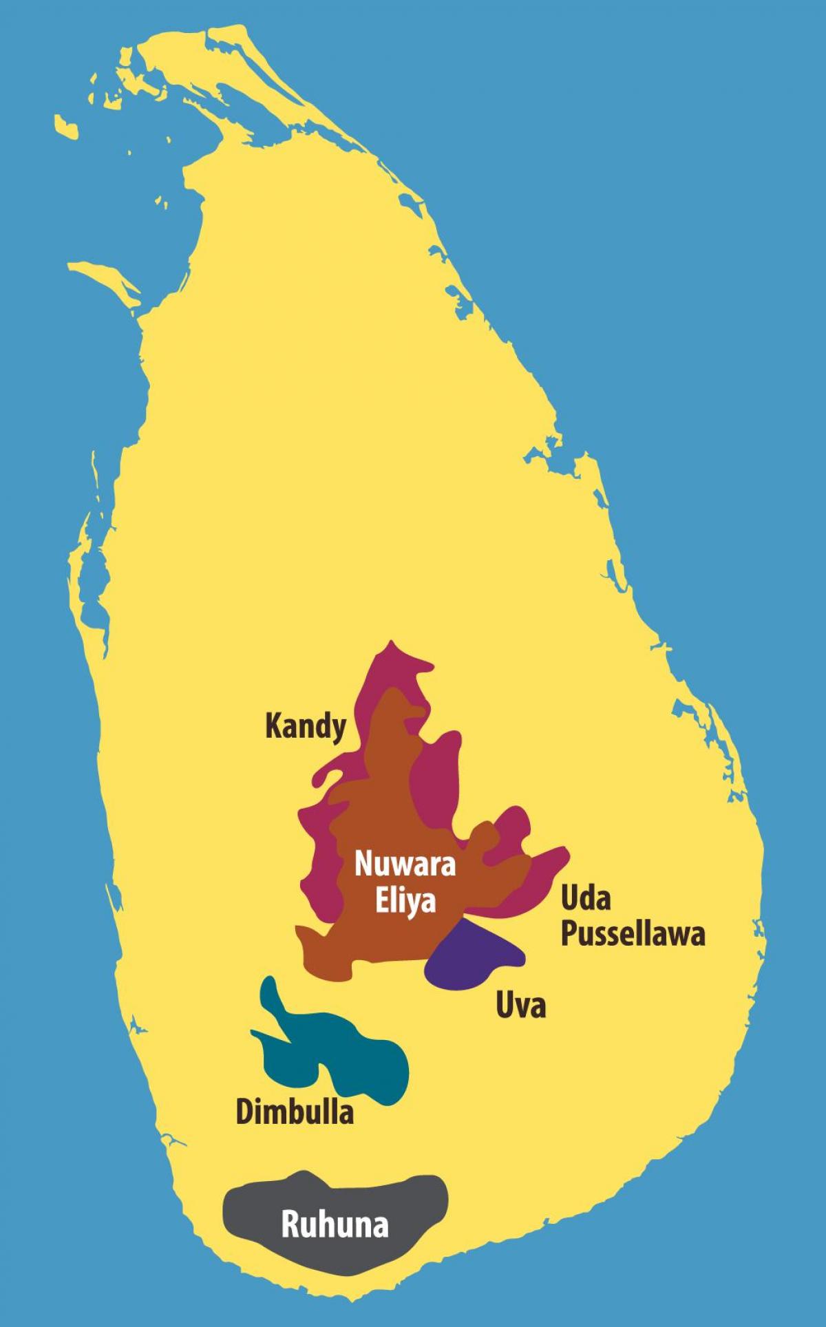 harta Sri Lanka plantațiile de ceai