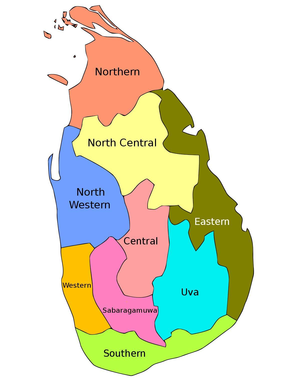 Sri Lanka harta provincii, districte