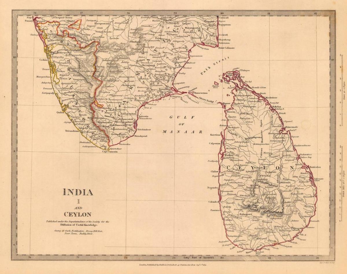 vechi Ceylon hartă