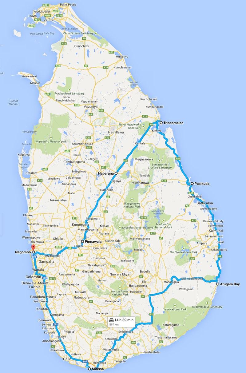 Sri Lanka mai bune plaje hartă