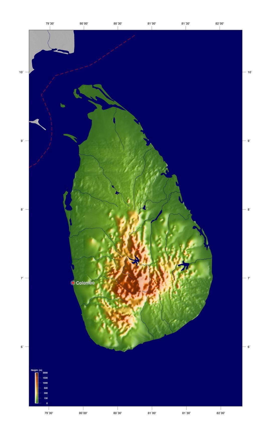 harta Sri Lanka altitudine