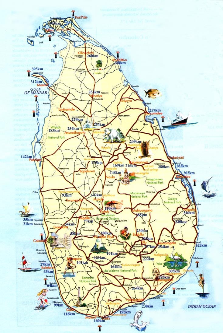 Sri Lanka atractii hartă