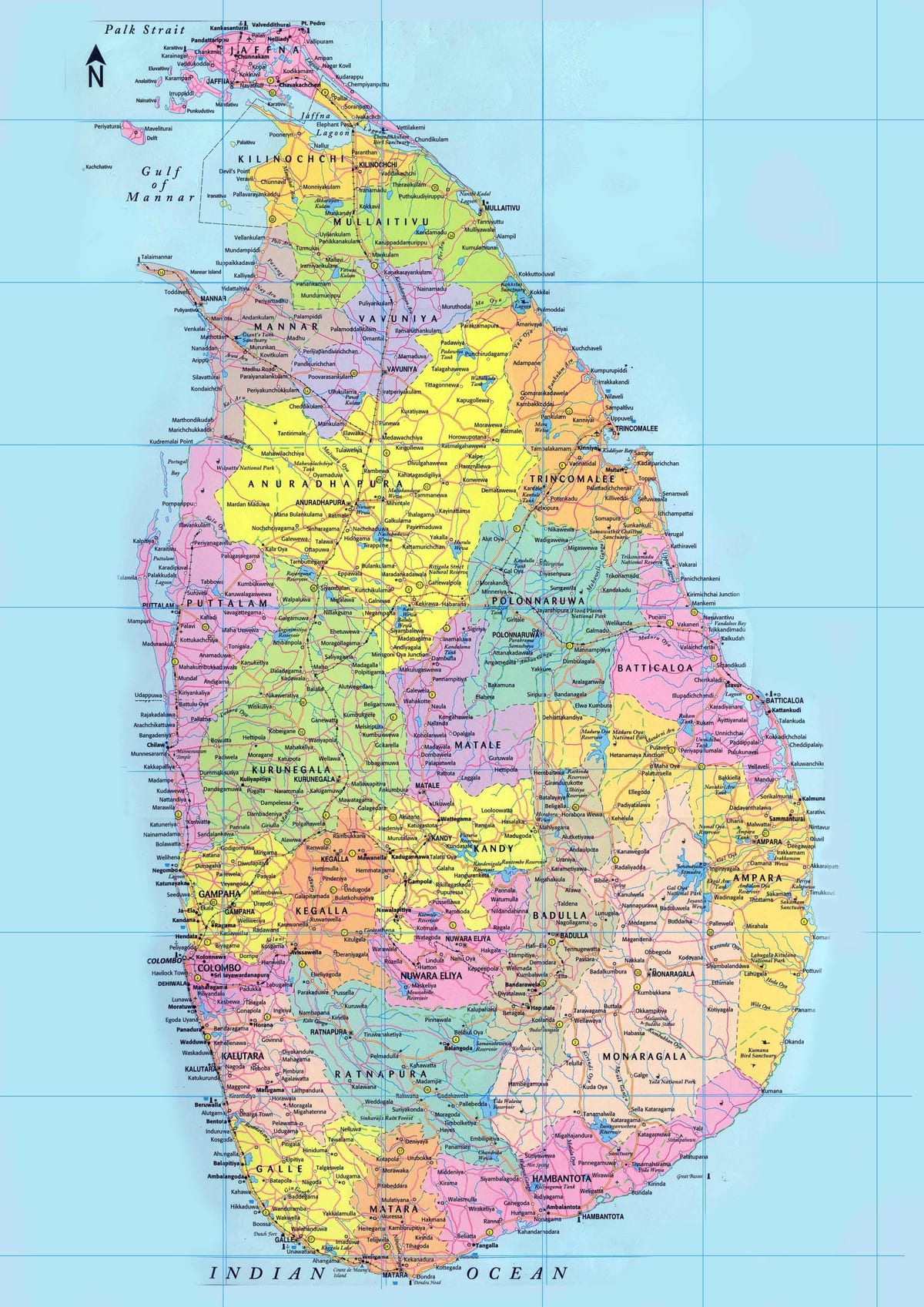 harta detaliată a Sri Lanka, cu drumuri