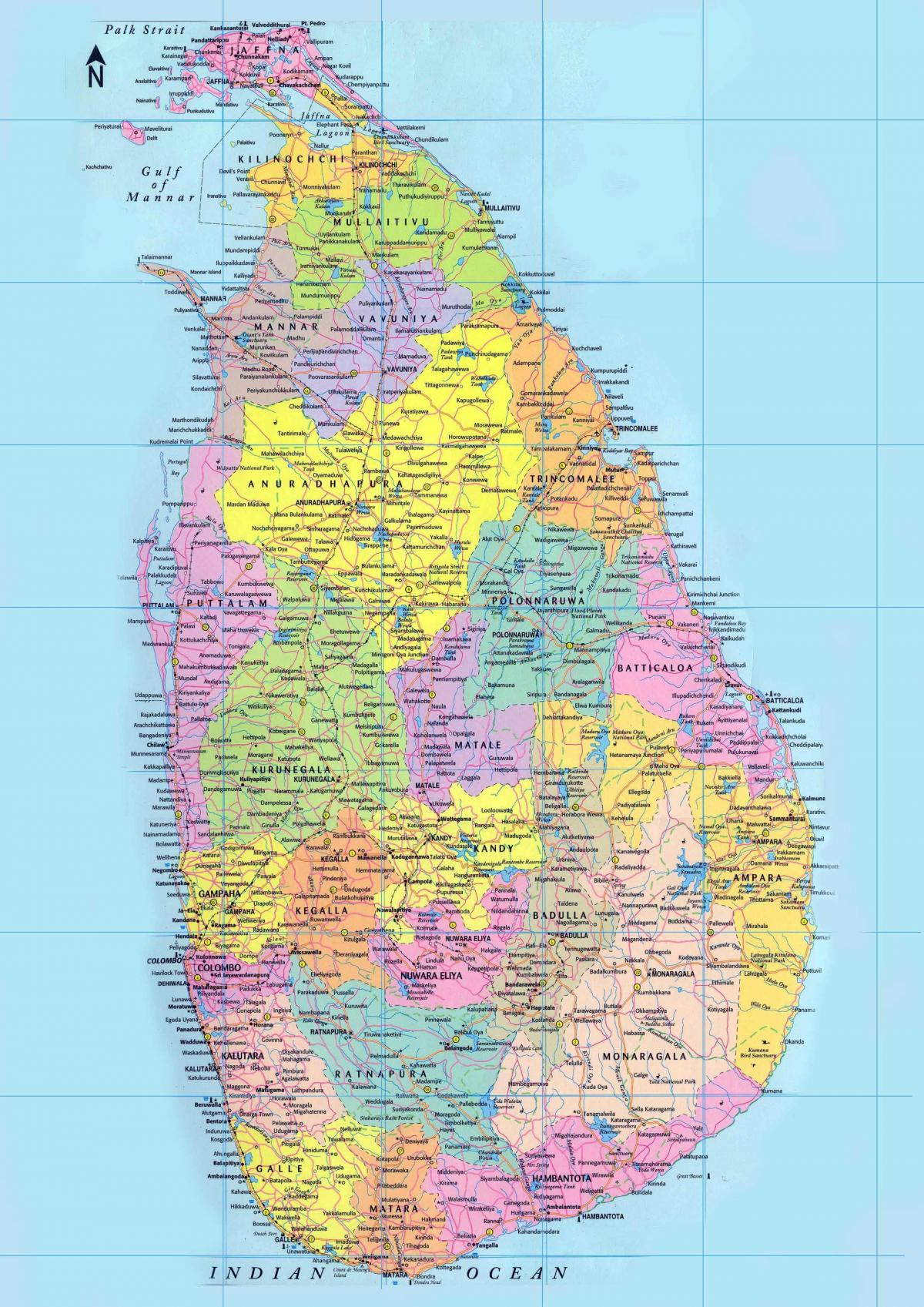 harta detaliată a Sri Lanka, cu drumuri
