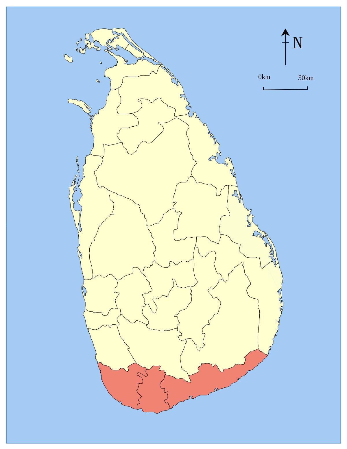 harta Sri Lanka, sudul provinciei