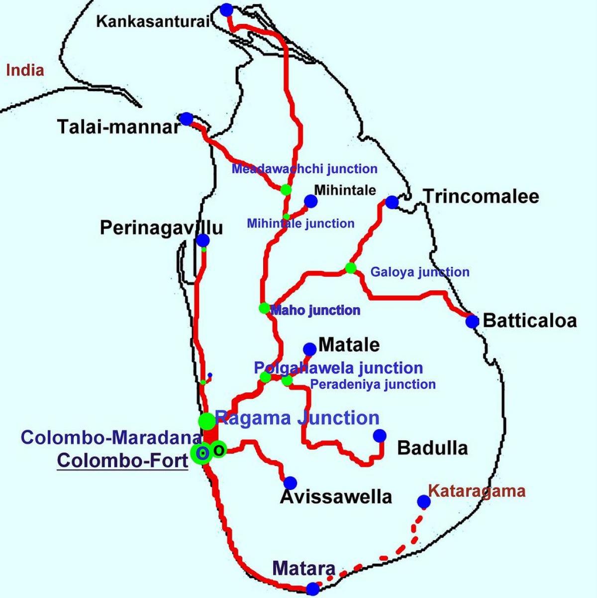 trenuri din Sri Lanka hartă