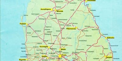 Harta harta turistică din Sri Lanka, cu drum