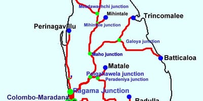 Harta Sri Lanka linii de tren