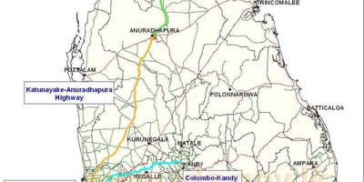 Noua autostradă hartă în Sri Lanka