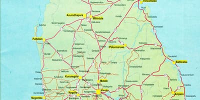 Distanța rutieră harta din Sri Lanka